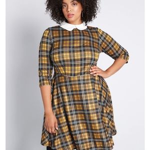 Modcloth Perfectly Proper Yellow Plaid Dress